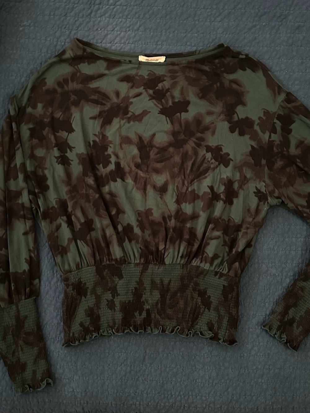 Madewell Women’s Green Floral Long-Sleeve Top size medium